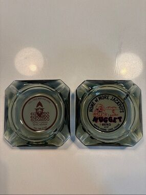 Set of 2 Vintage Nugget & Eldorado Casino Glass Ashtrays